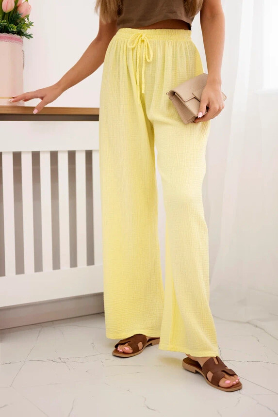 Cotton gauze pants with cord - Light Yellow - 1 - large format
