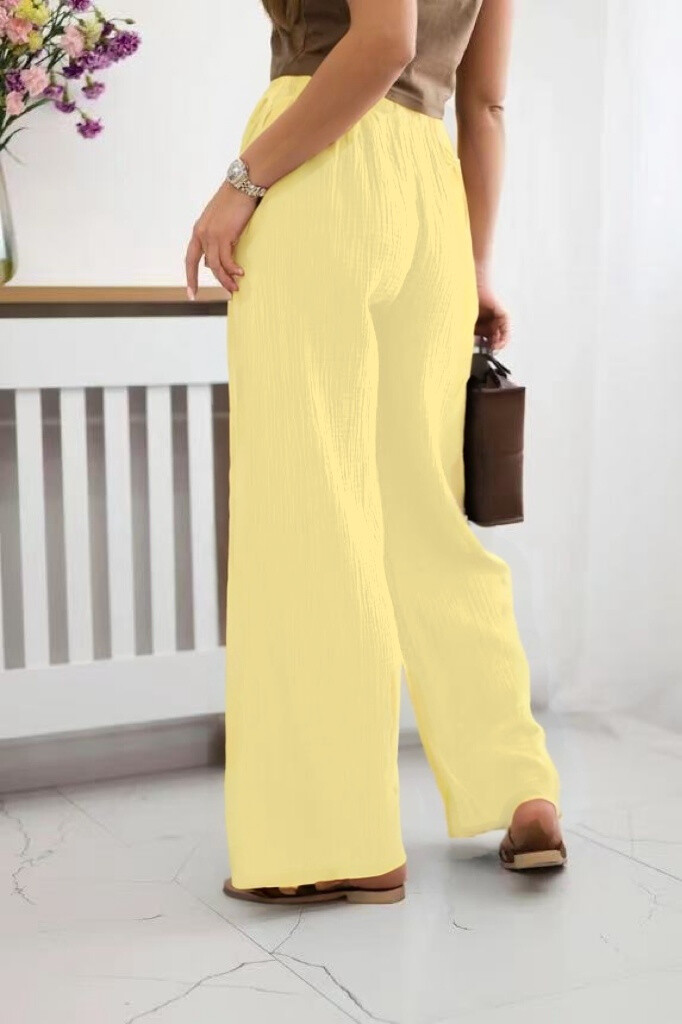 Cotton gauze pants with cord - Light Yellow - 3 - large format