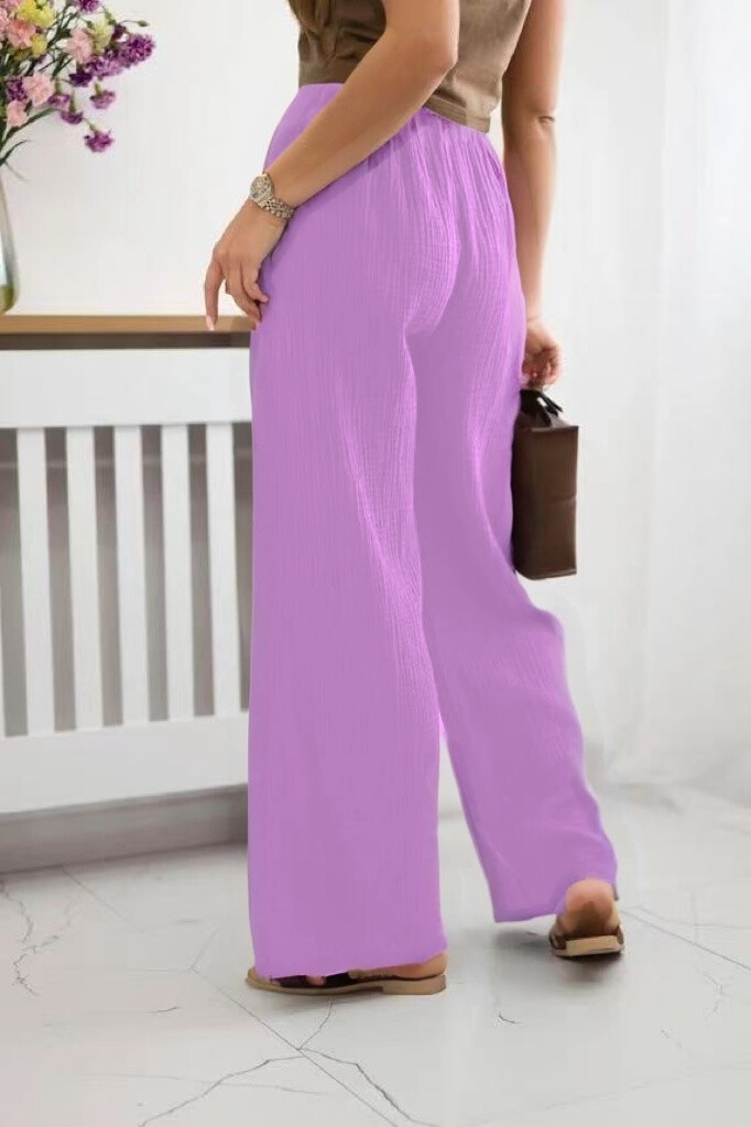 Cotton gauze pants with cord - Lilac - 2 - large format