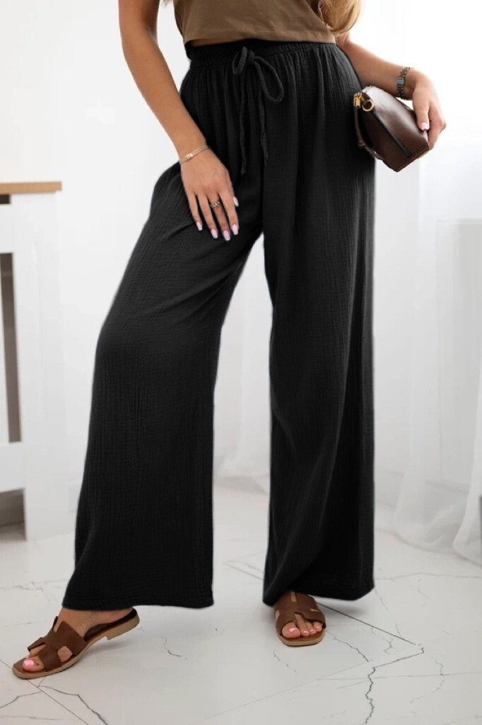 Cotton gauze pants with cord - Black - 1 - large format