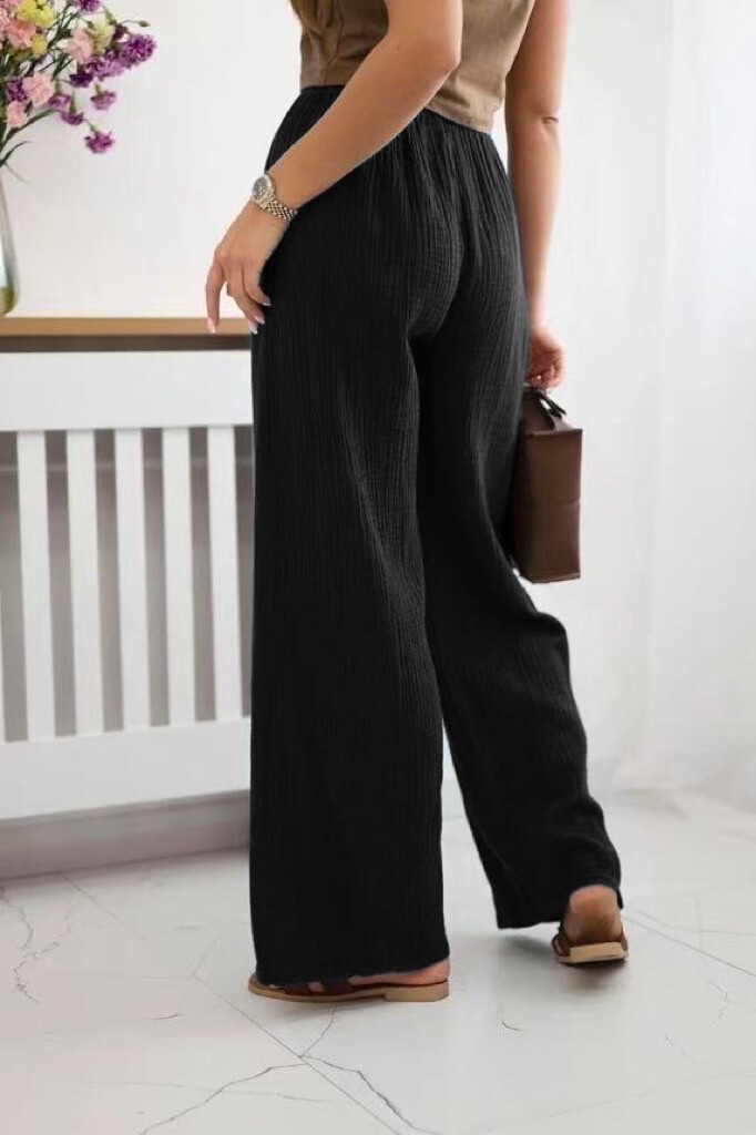Cotton gauze pants with cord - Black - 2 - large format