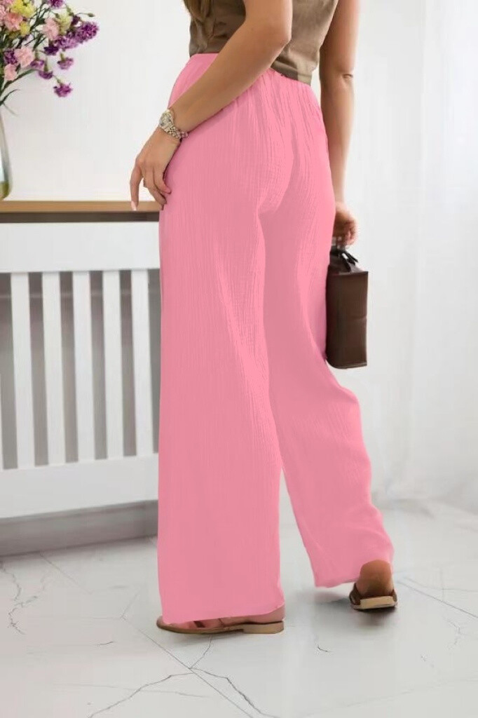 Cotton gauze pants with cord - Pink - 3 - large format