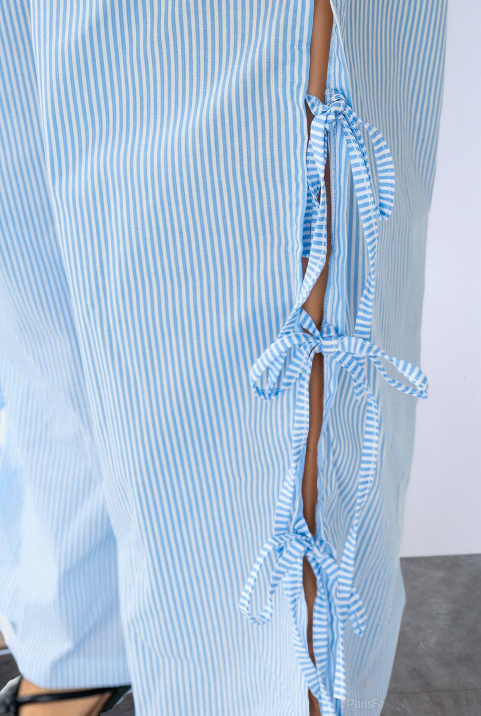Striped and bowed cotton pants - Sky Blue - 3 - large format