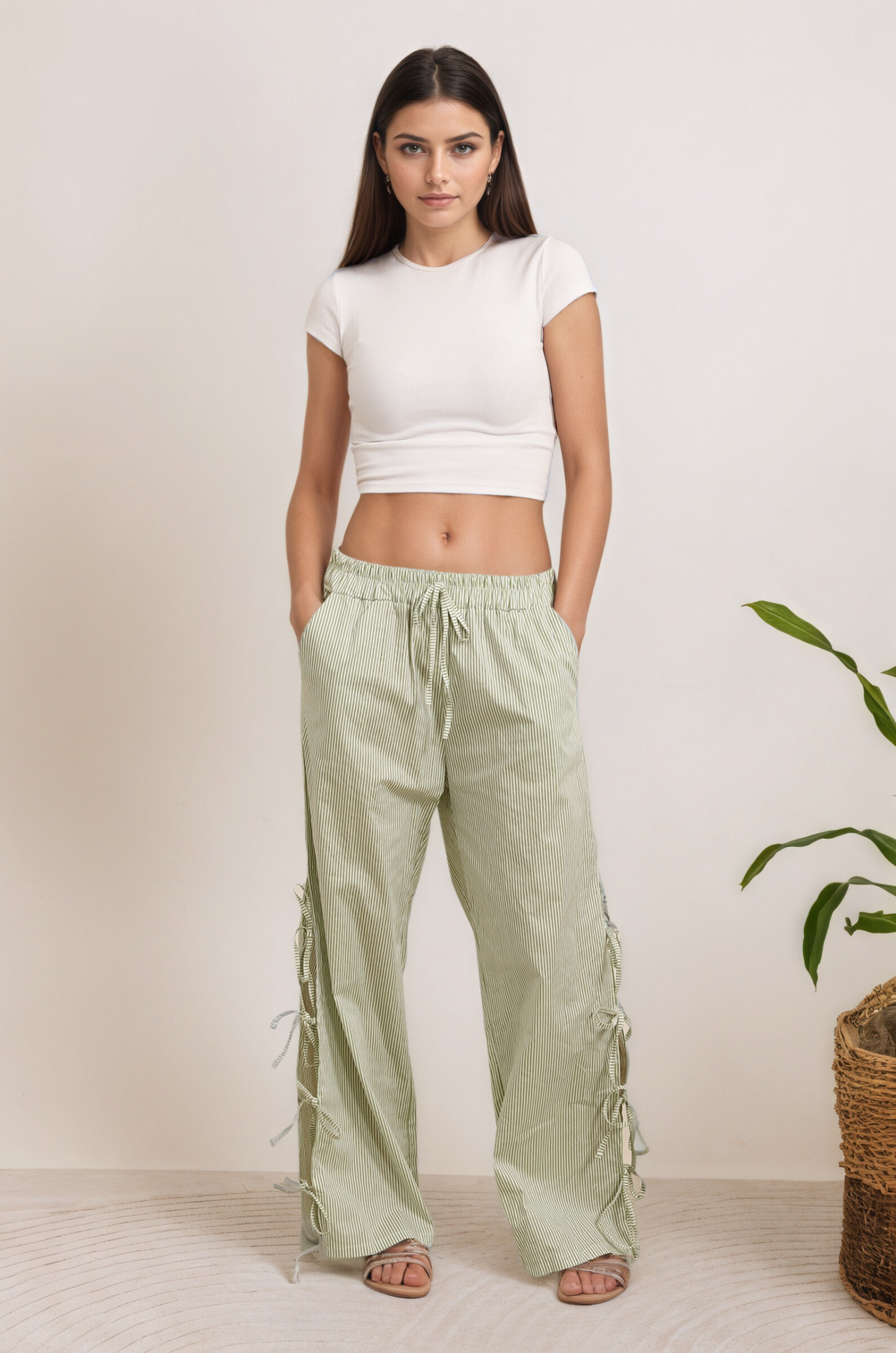 Wholesaler Rosy Days - Striped and bowed cotton pants