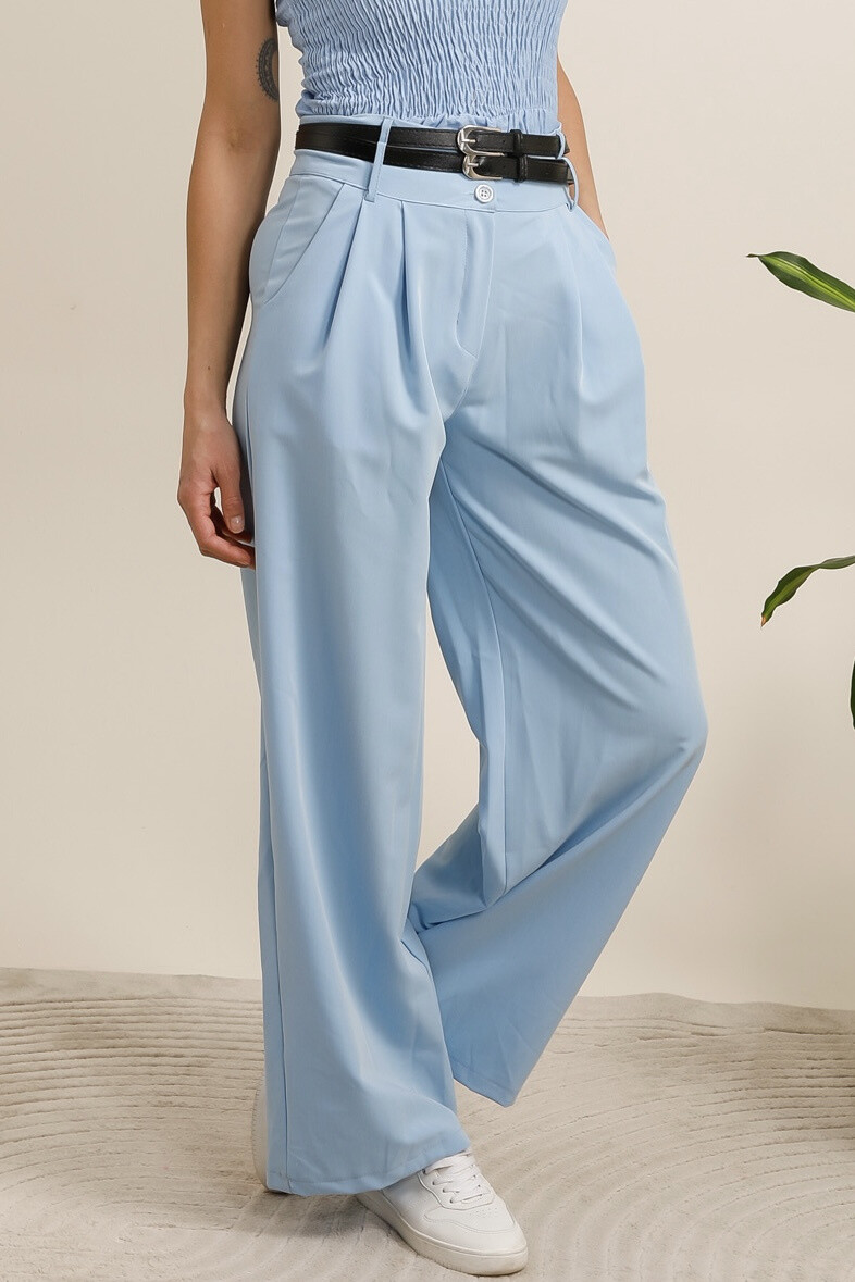 Wide pants with double belts - Sky Blue - 3 - large format