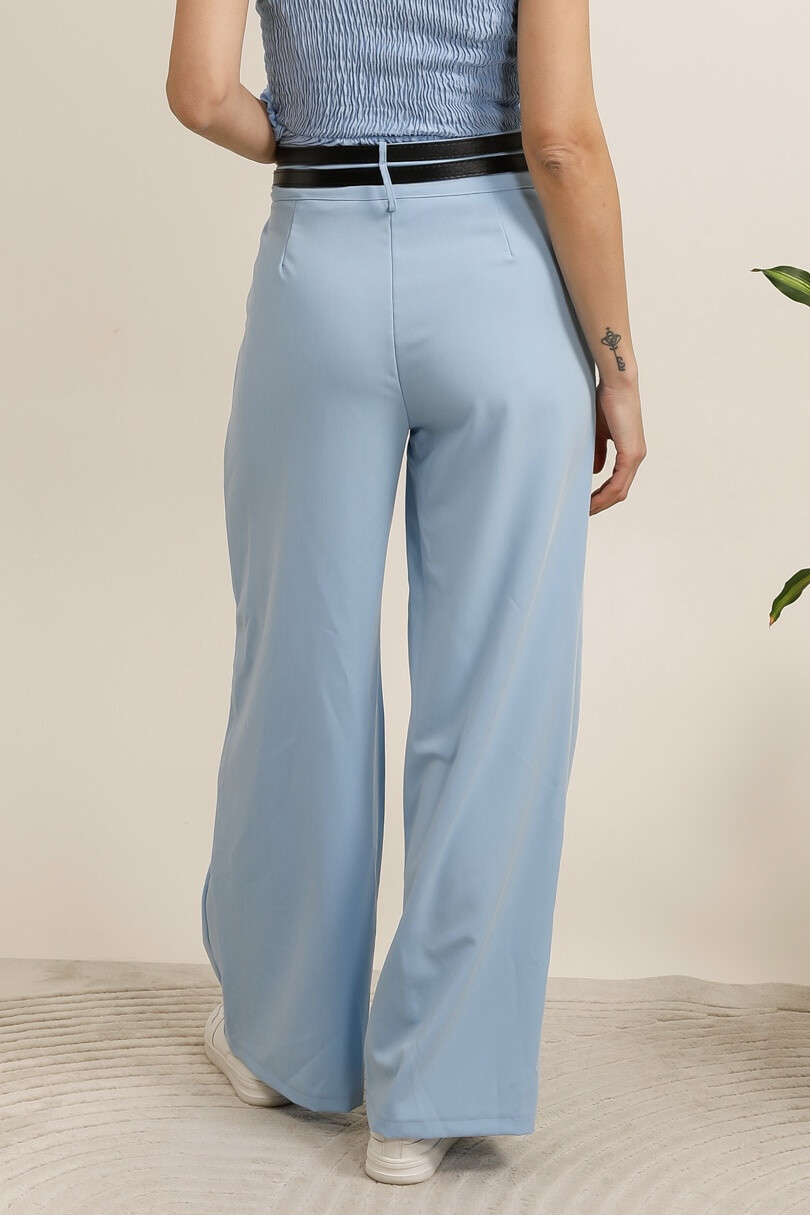 Wide pants with double belts - Sky Blue - 4 - large format