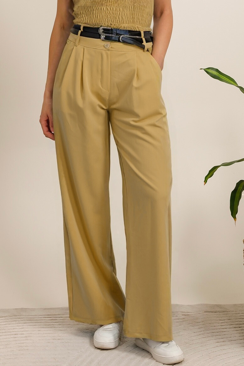 Wide pants with double belts - Caramel - 1 - large format