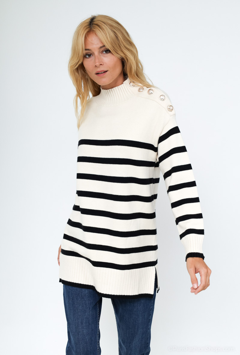 Grossiste Rosy Days - Pull marinière à boutons décoratifs