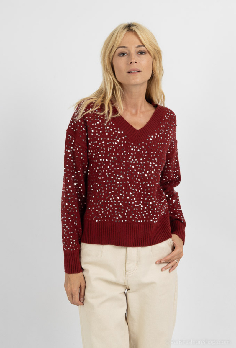 Wholesaler ROSYDAYS - Knit V-neck sweater with sparkling sequins