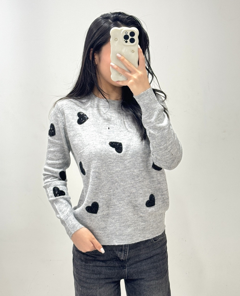 Großhändler Rosy Days - Gestrickter Pullover mit Strass-Herzmuster