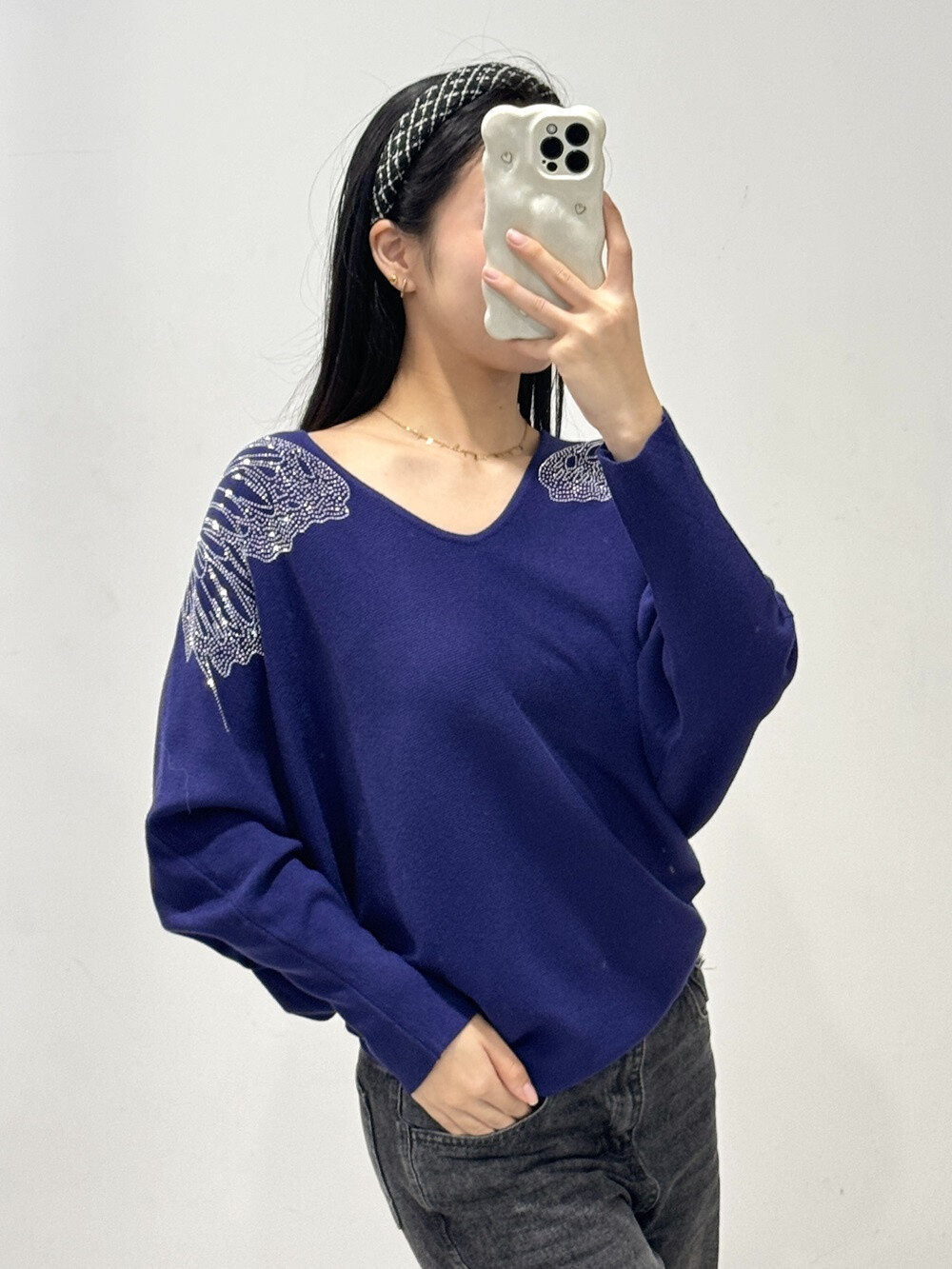 Grossiste Rosy Days - Pull en maille chauve souris à strass papillon