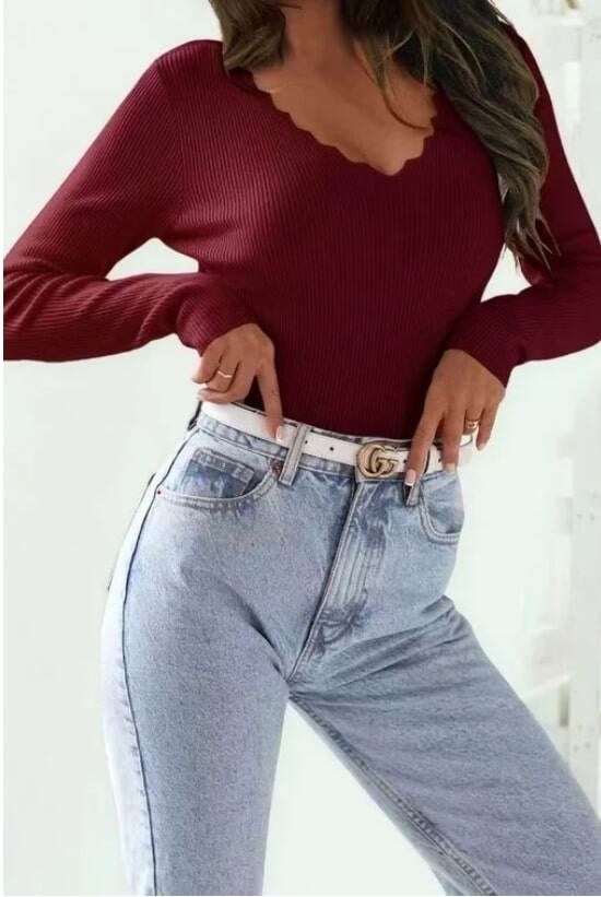 Grossista Rosy Days - Maglione a coste elasticizzato con collo ondulato