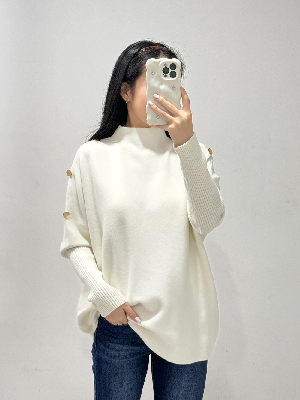 Grossiste ROSYDAYS - Pull Ample Maille Détails Boutons Epaules