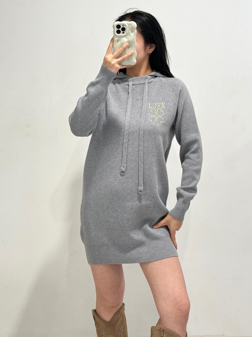 Wholesaler Rosy Days - Hooded knit dress with LOVE inscription