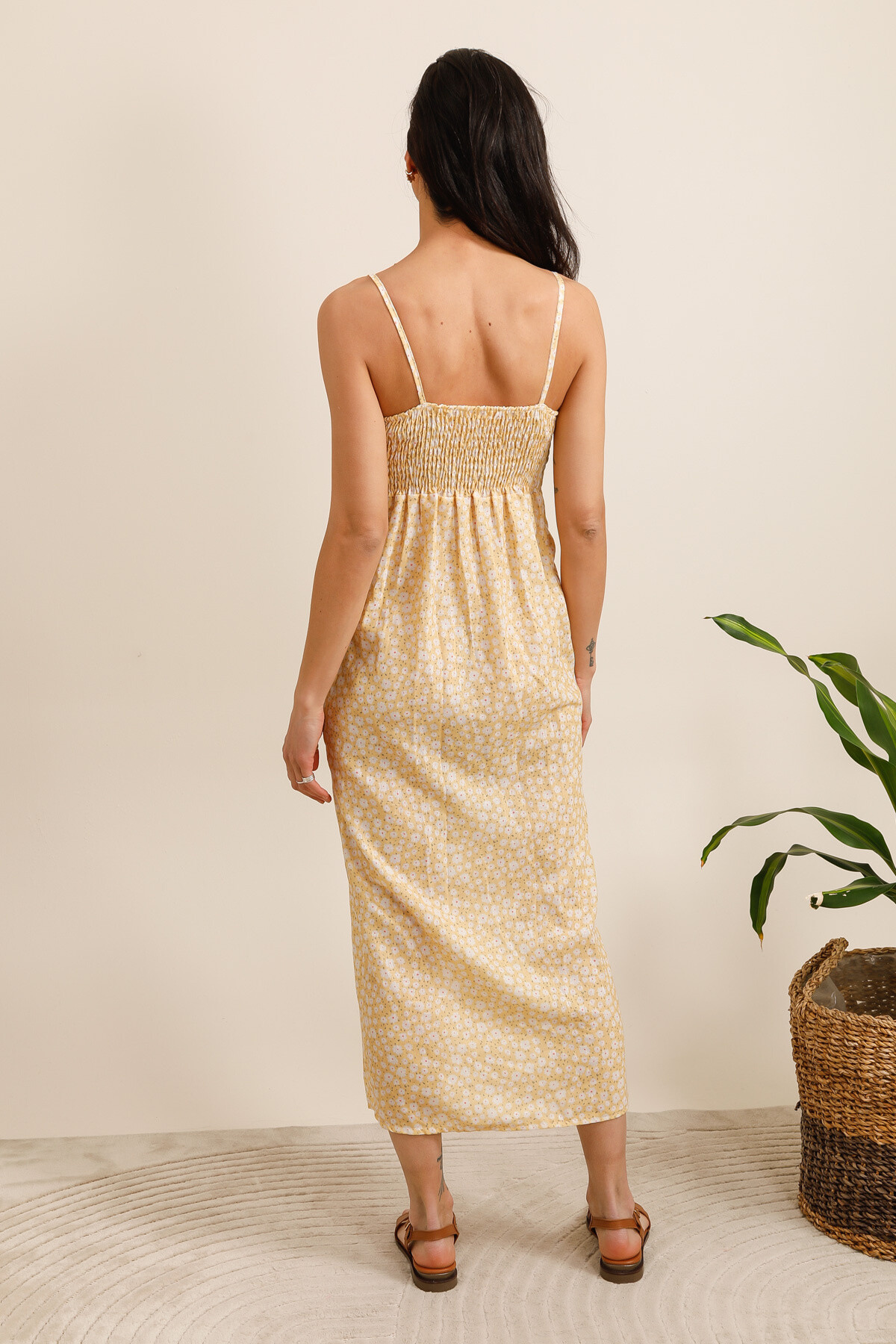 Long floral dress with slit - Light Yellow - 4 - large format