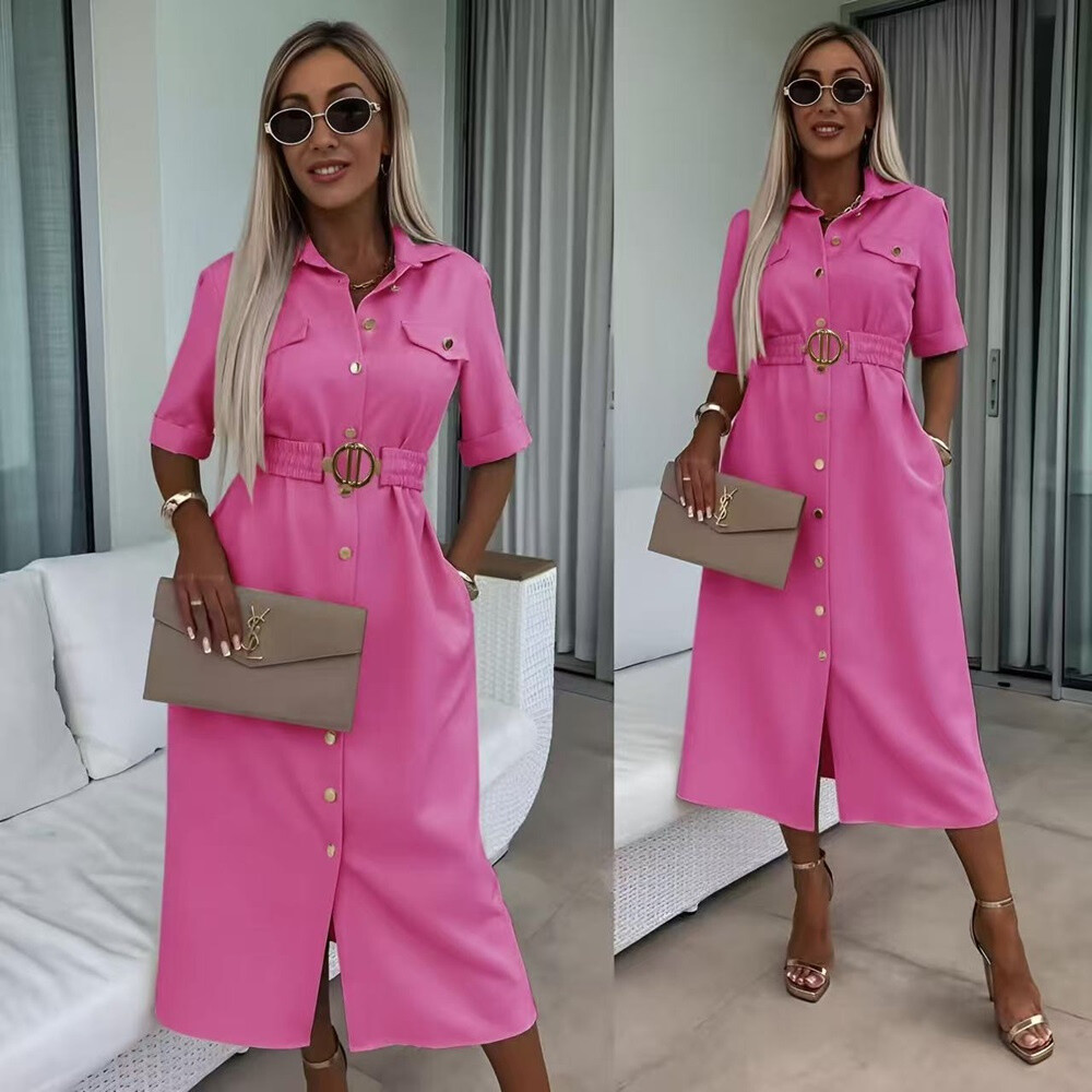 Grossista Rosy Days - Elegante abito a camicia con cintura ad anello corta