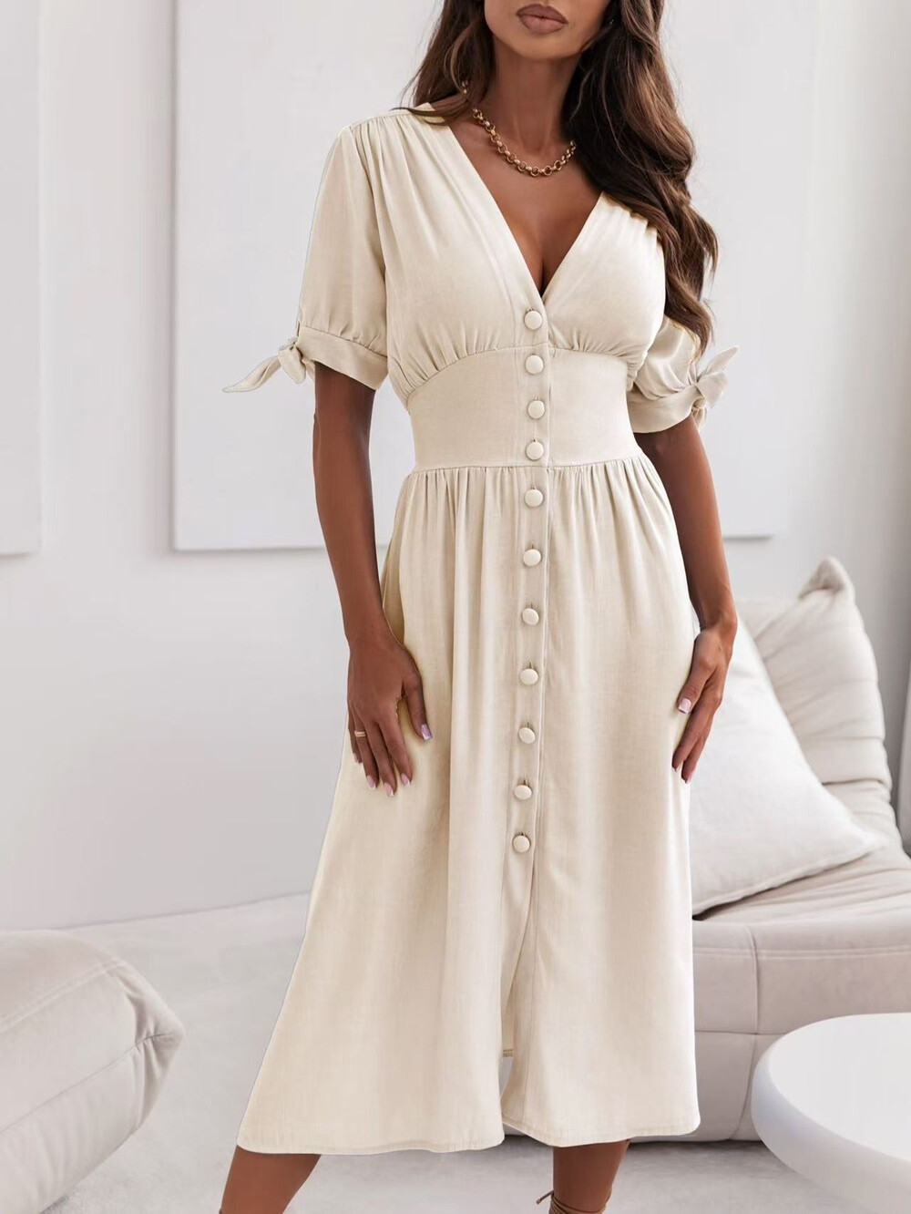 Wholesaler Rosy Days - Chic fluid viscose dress with buttons
