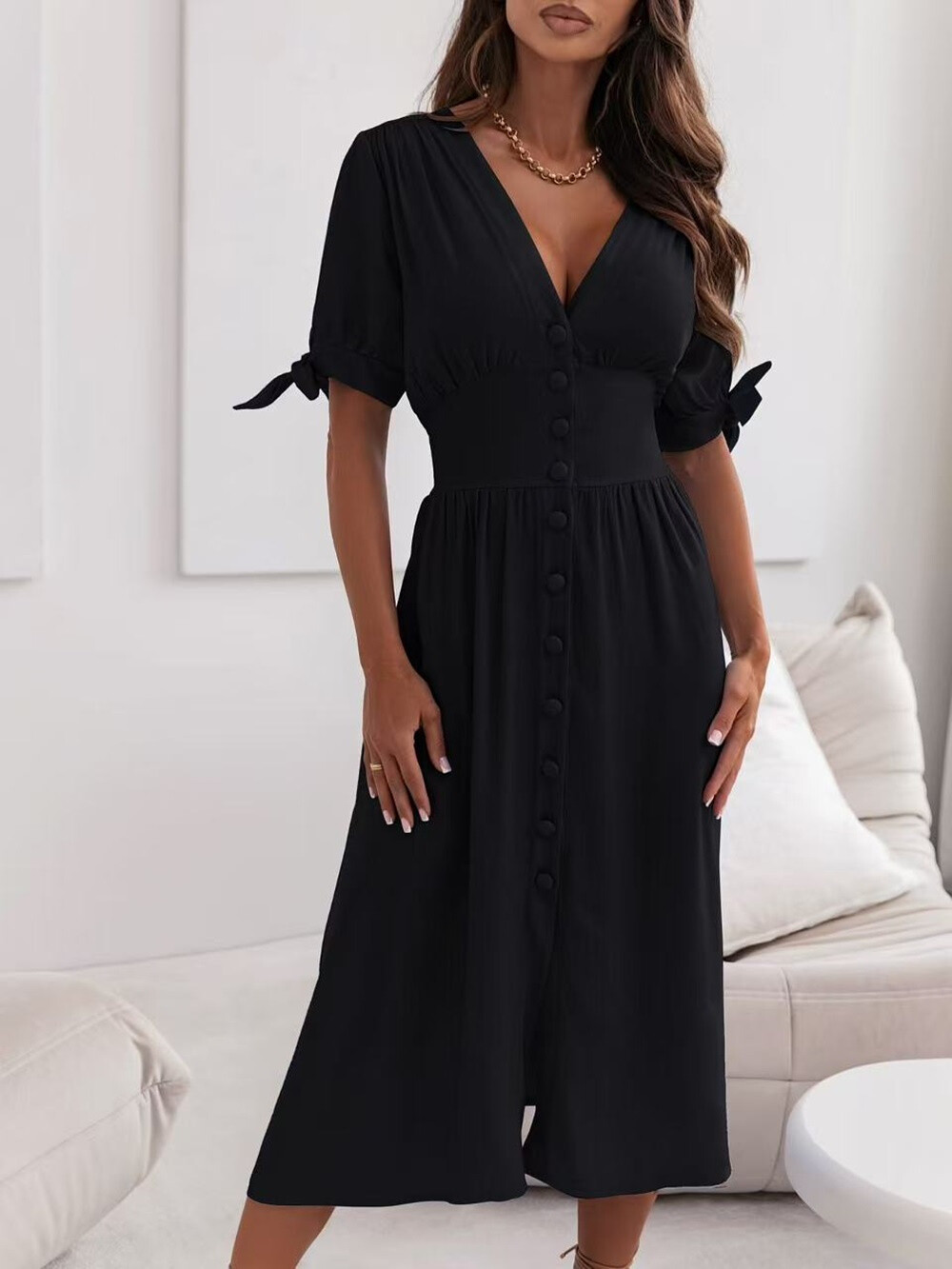 Großhändler Rosy Days - Chic Fluid Viskose Kleid mit Knöpfen