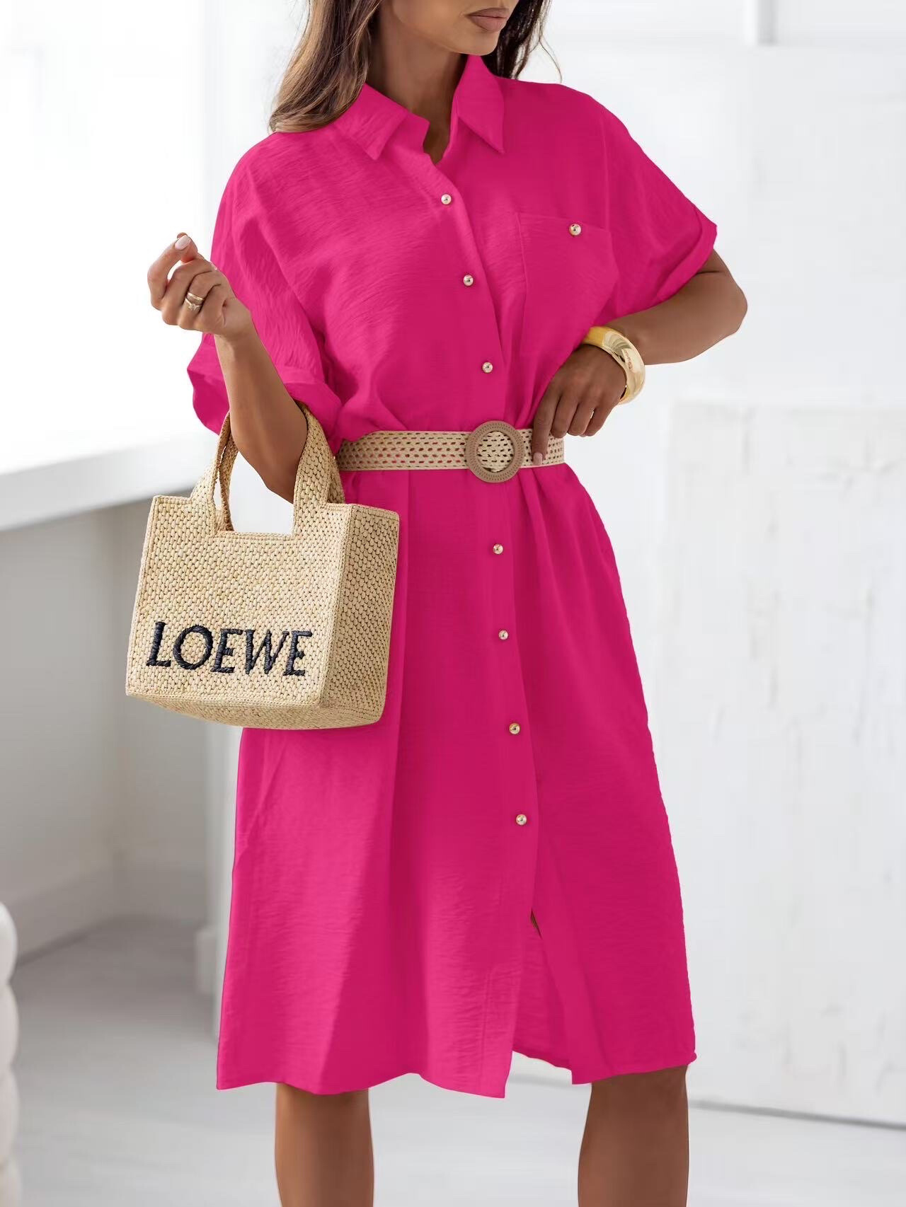 Wholesaler Rosy Days - Viscose Shirt Dress with Functional Pockets and Belt