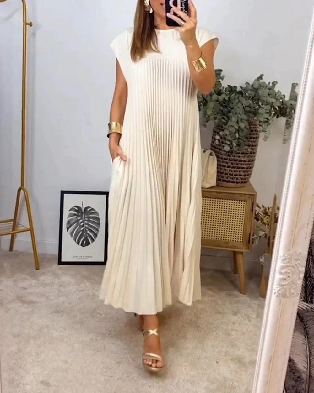Grossiste Rosy Days - Robe longue plissée fluide à poches fonctionnelles