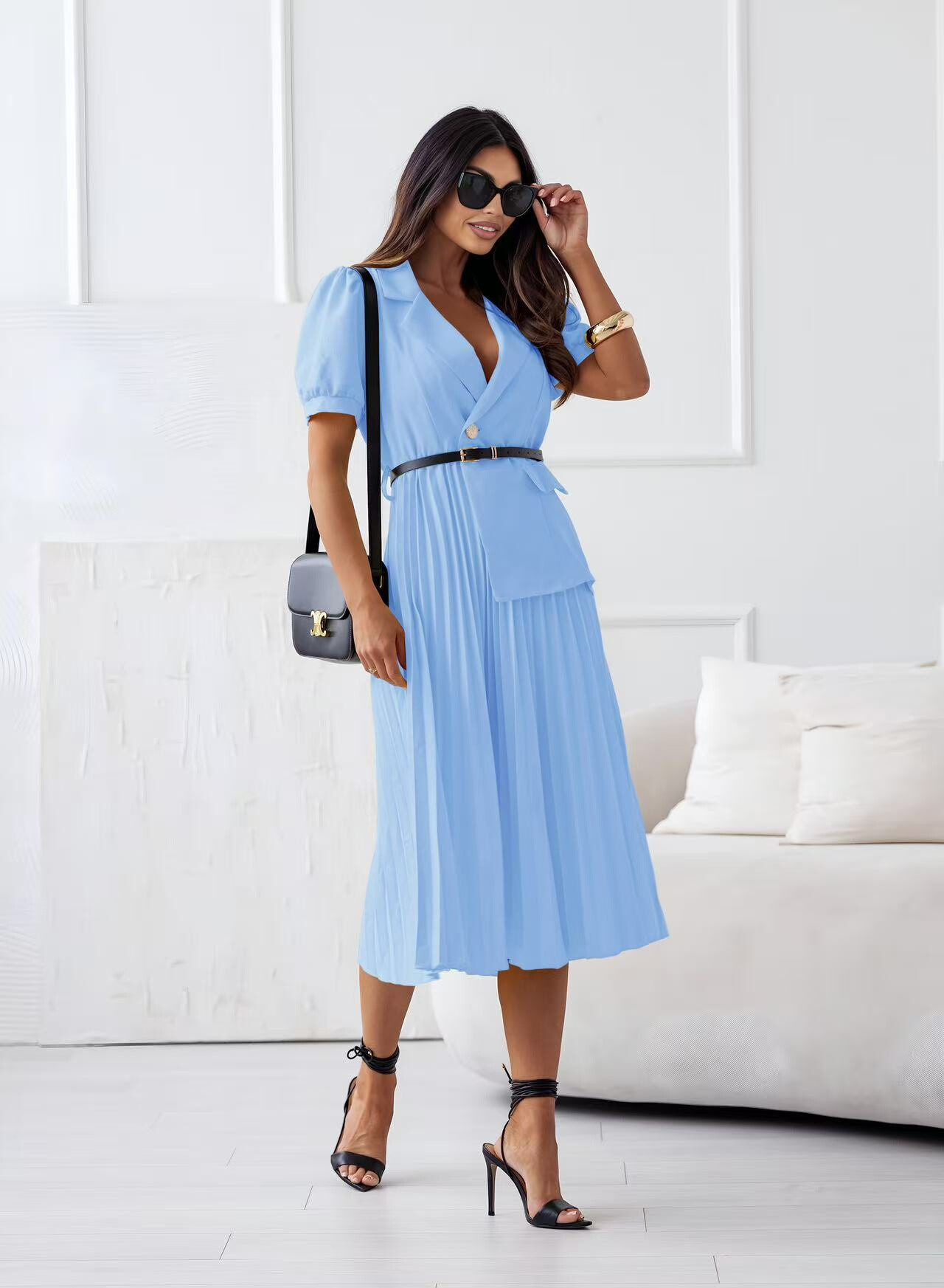 2 in 1 pleated skirt dress with belt - Main image