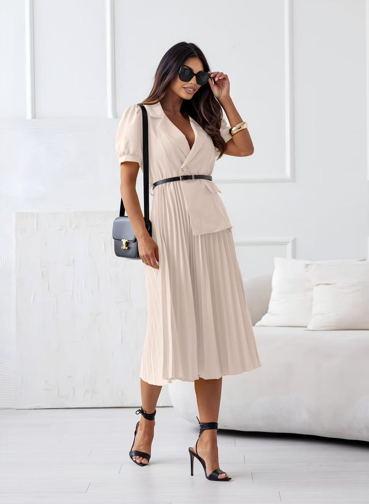 Wholesaler Rosy Days - 2 in 1 pleated skirt dress with belt