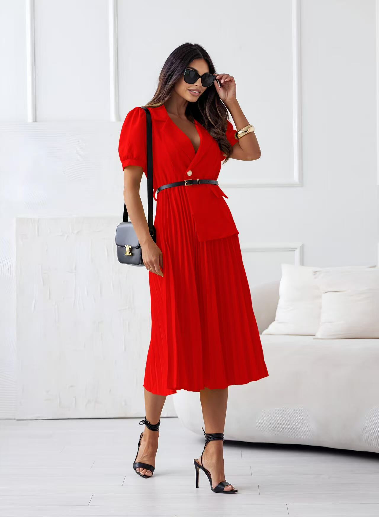 2 in 1 pleated skirt dress with belt - Main image