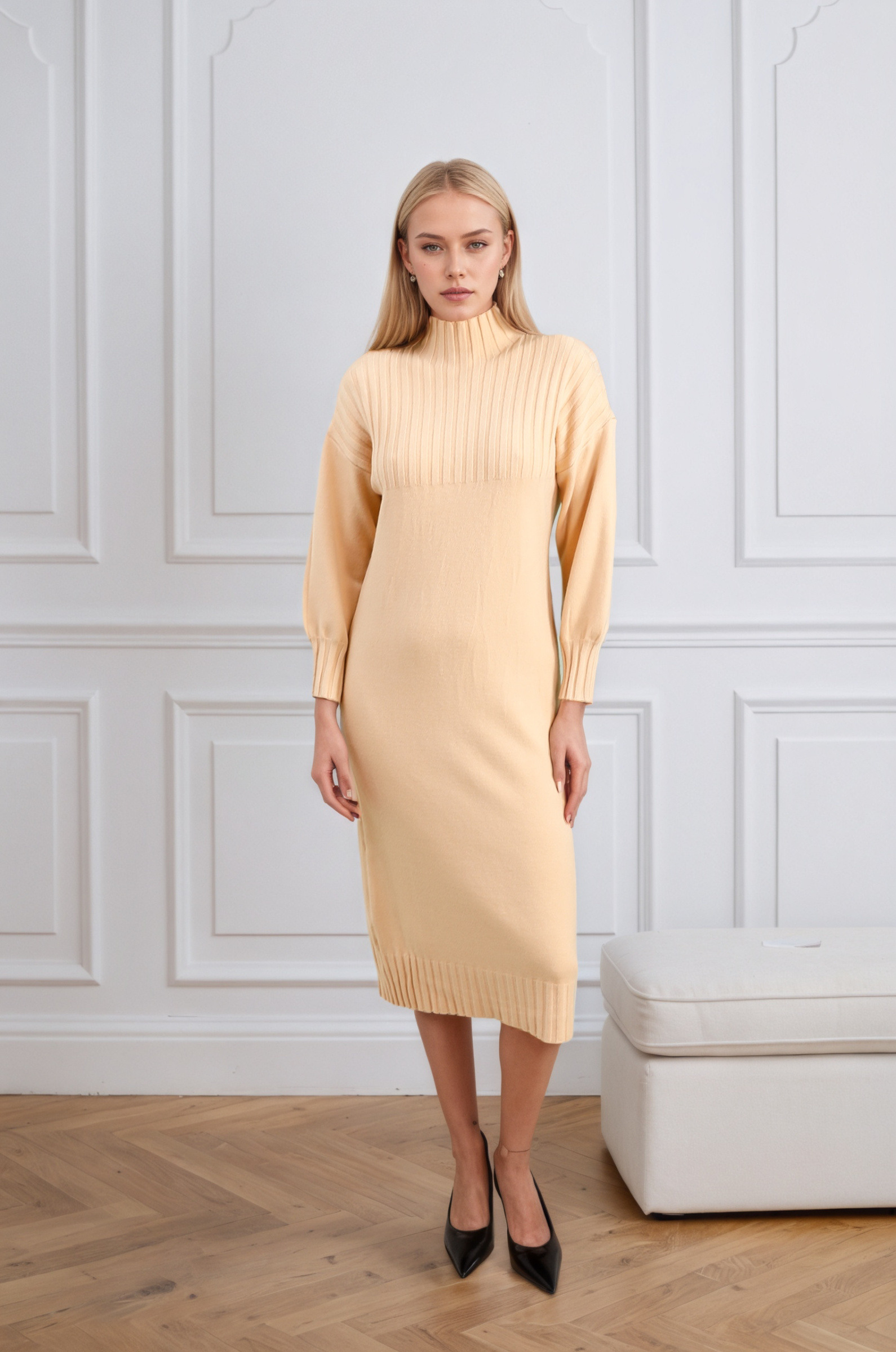 Grossiste ROSYDAYS - Robe En Maille Côtelé Longue Style Elégant