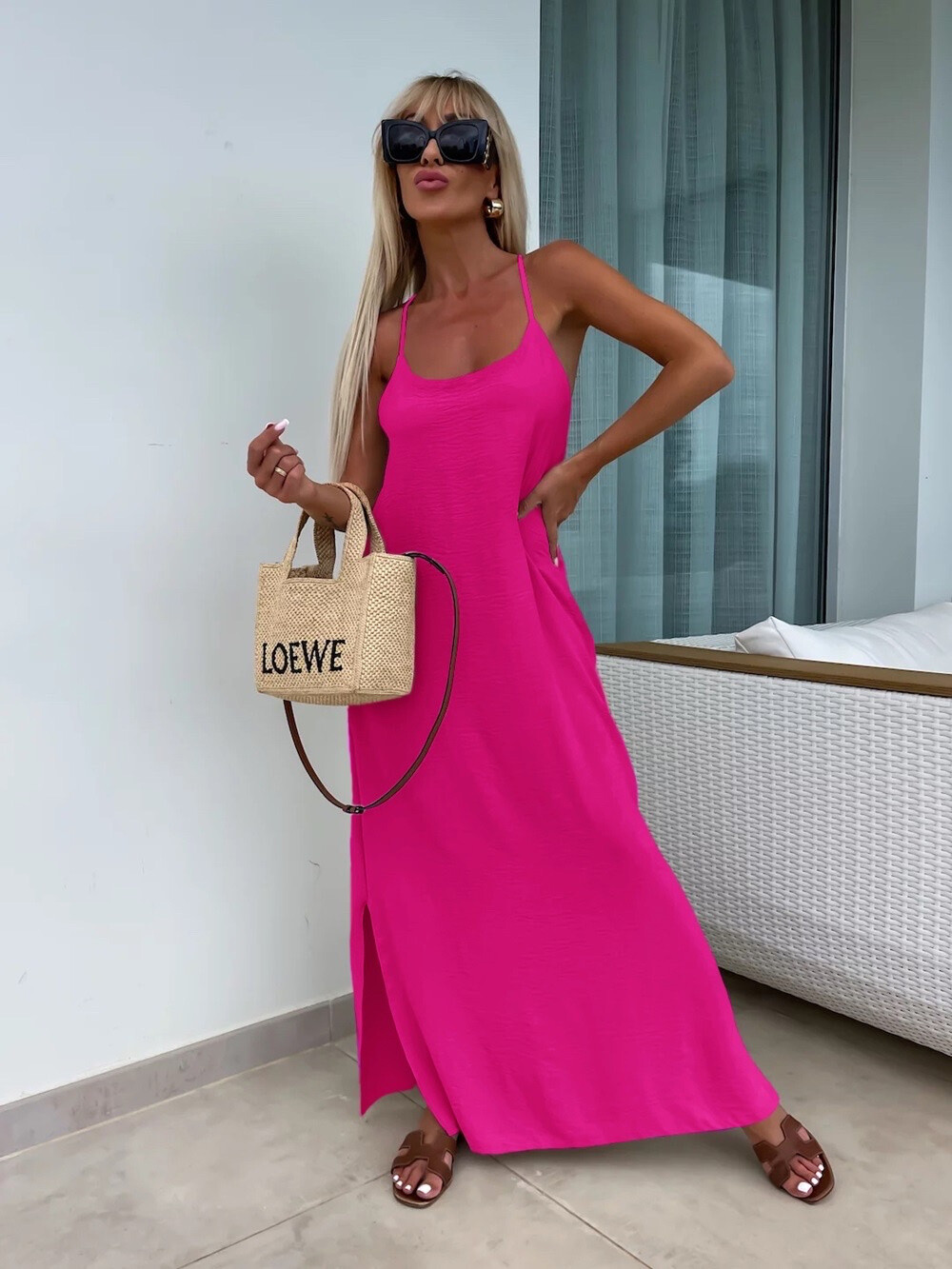 Solid Cross Back Sleeveless Maxi Dress - Main image