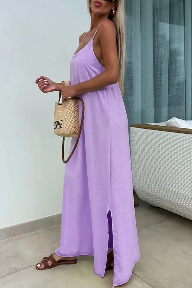 Solid Cross Back Sleeveless Maxi Dress - Lilac - 2 - large format