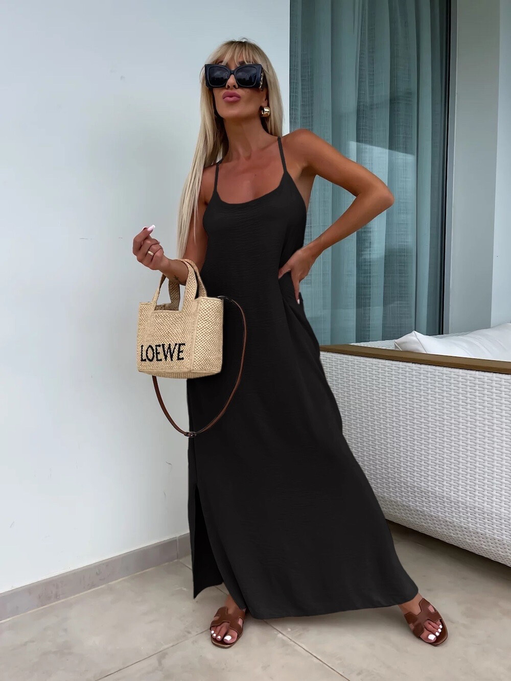 Wholesaler Rosy Days - Solid Cross Back Sleeveless Maxi Dress