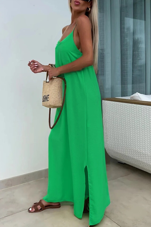 Solid Cross Back Sleeveless Maxi Dress - Green - 2 - large format