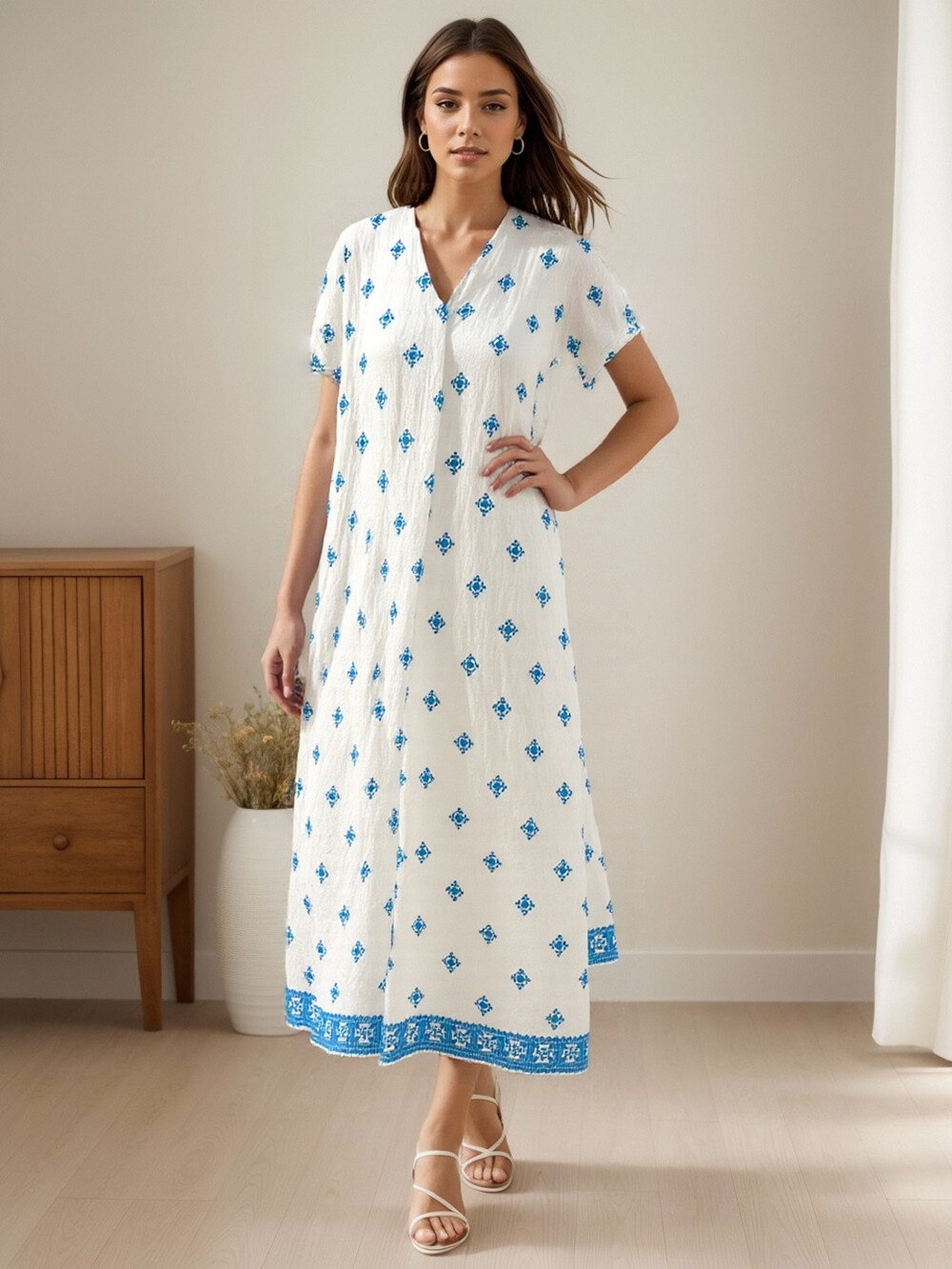 Wholesaler Rosy Days - Long -wide viscose dress with patterns