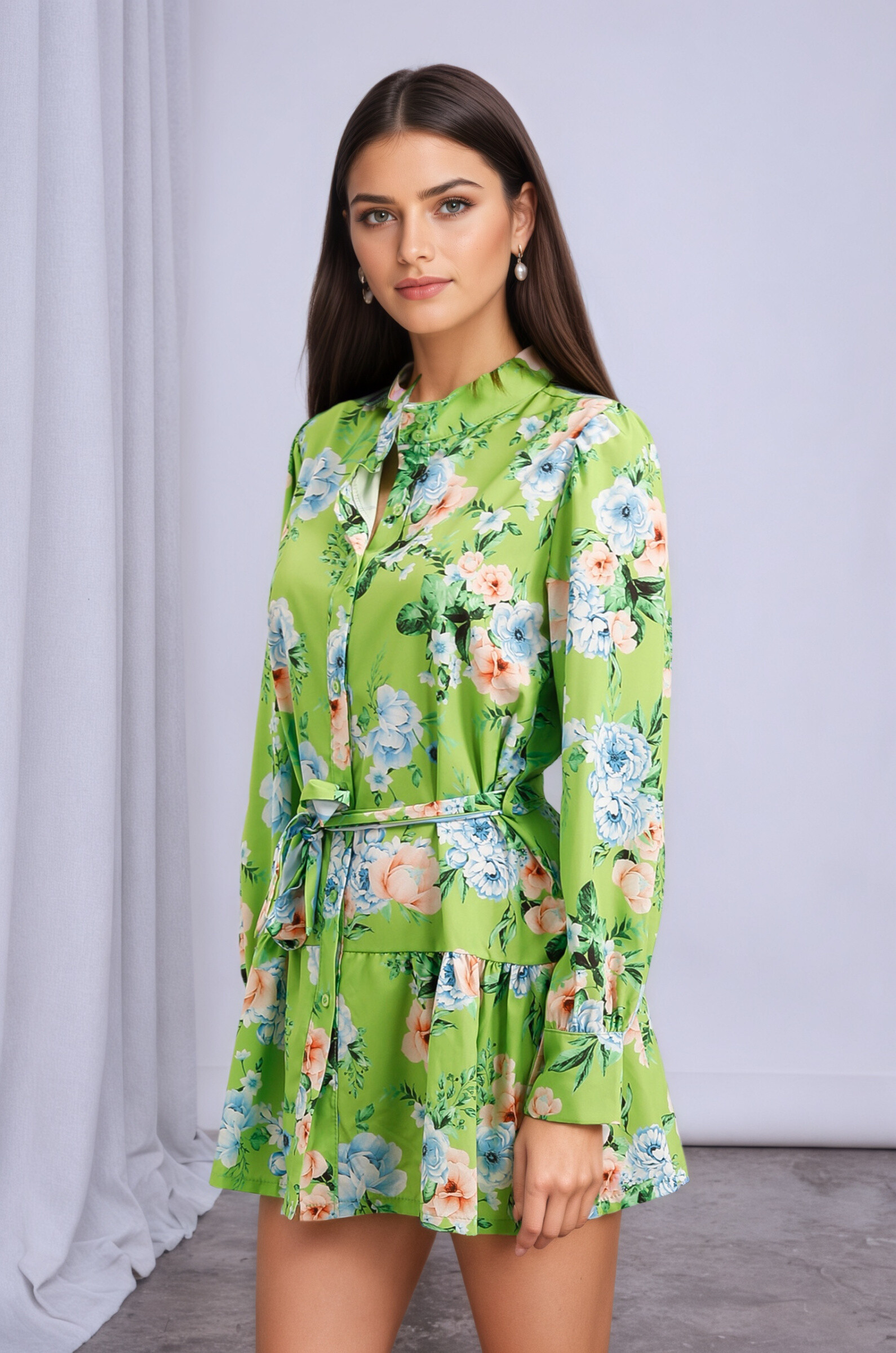 Wholesaler Rosy Days - Dress Shirt Floral Print with Drawstring