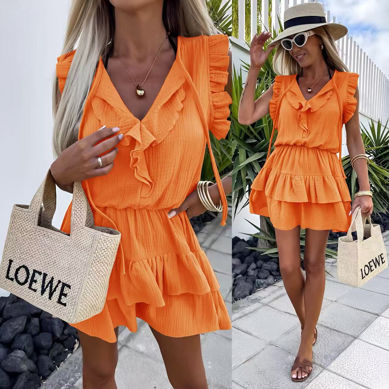 Wholesaler Rosy Days - Cotton Gauze Dress with Ruffled Sleeves