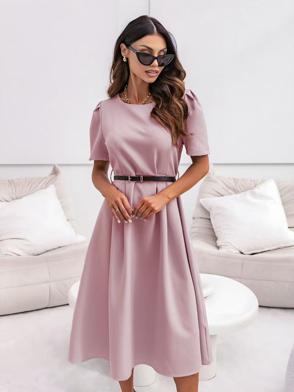 Wholesaler Rosy Days - Long chic dress short sleeves belt