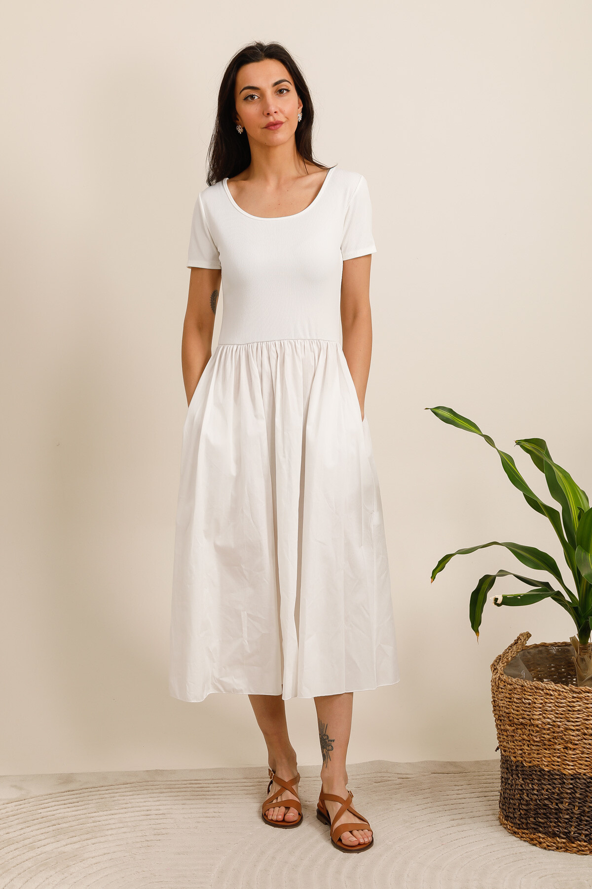 Wholesaler Rosy Days - Long bi-material dress with pockets