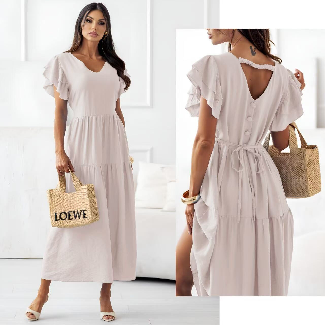 Long dress with buttons and attach to the back - Main image