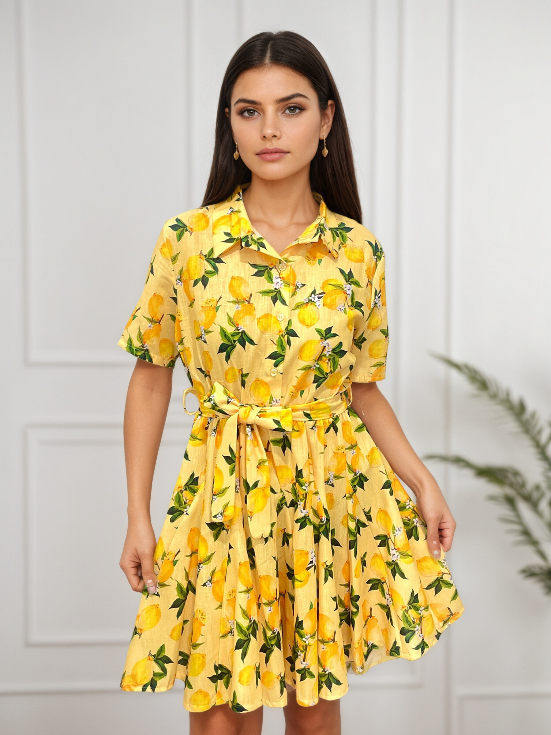 Wholesaler Rosy Days - Flared Dress Lemon Print