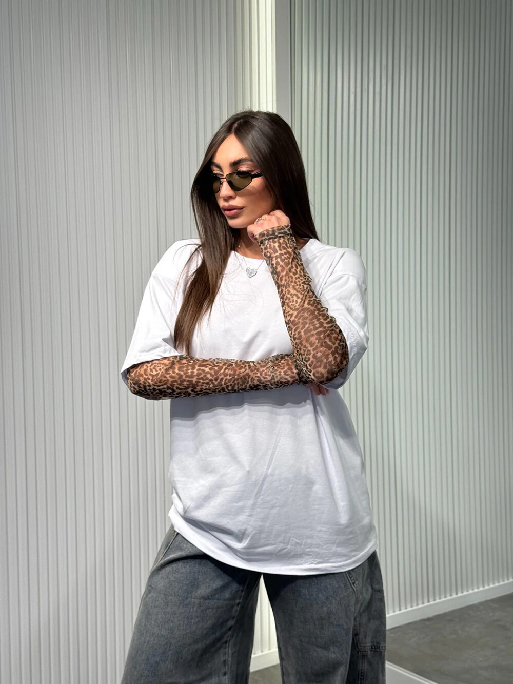 Grossiste Rosy Days - Tshirt Coton à Manches en Voile Léopard