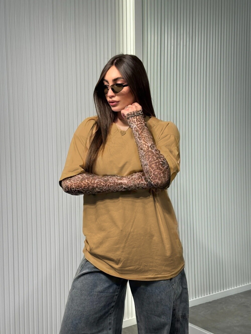 Grossiste Rosy Days - Tshirt Coton à Manches en Voile Léopard