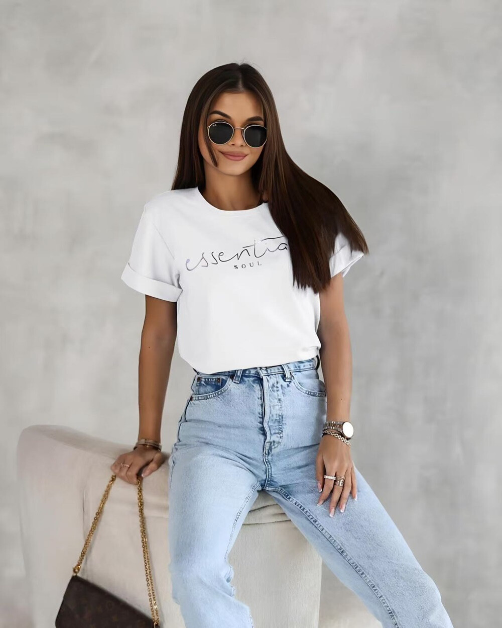 Wholesaler Rosy Days - Top cotton tshirt with ESSENTIAL Soul Flockage inscription