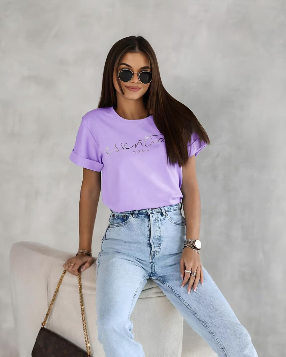 Wholesaler Rosy Days - Top cotton tshirt with ESSENTIAL Soul Flockage inscription