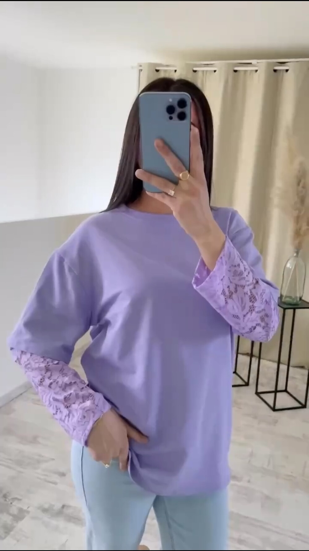 Grossiste Rosy Days - Tshirt manches dentelles en coton oversize tendance