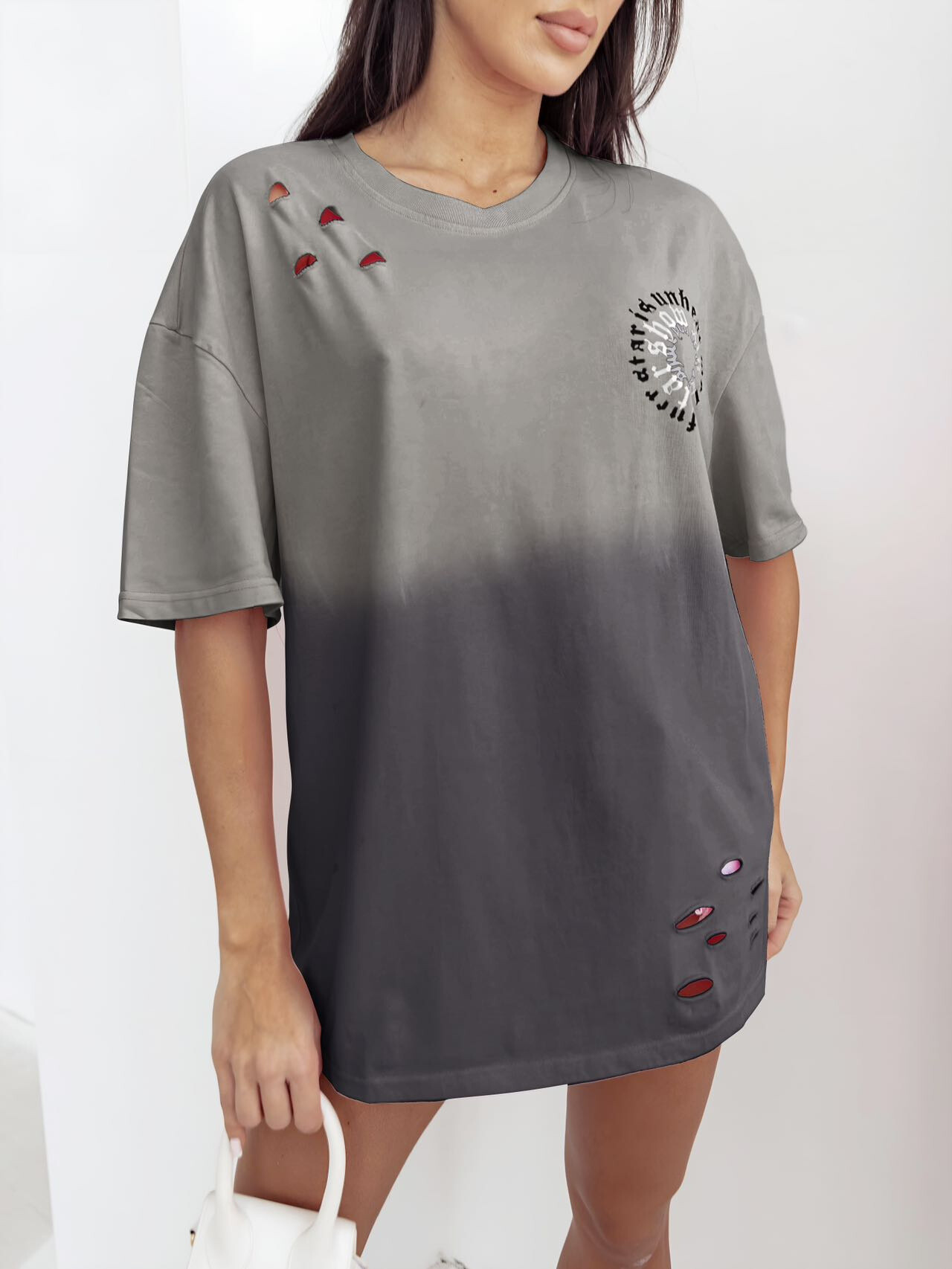 Tie-dye T-shirt with black details and writing - Dark Gray - 1 - large format