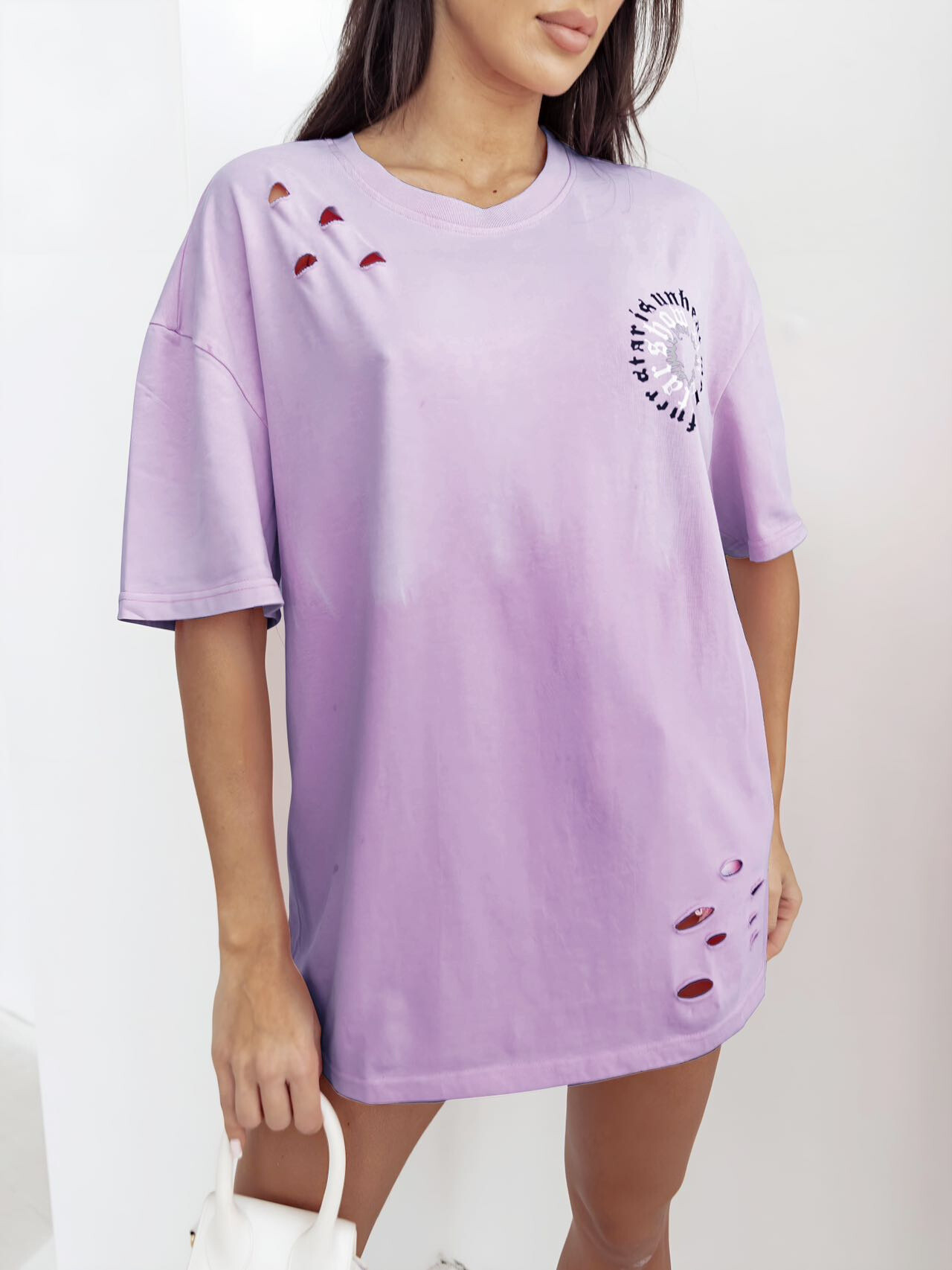Tie-dye T-shirt with black details and writing - Lilac - 1 - large format