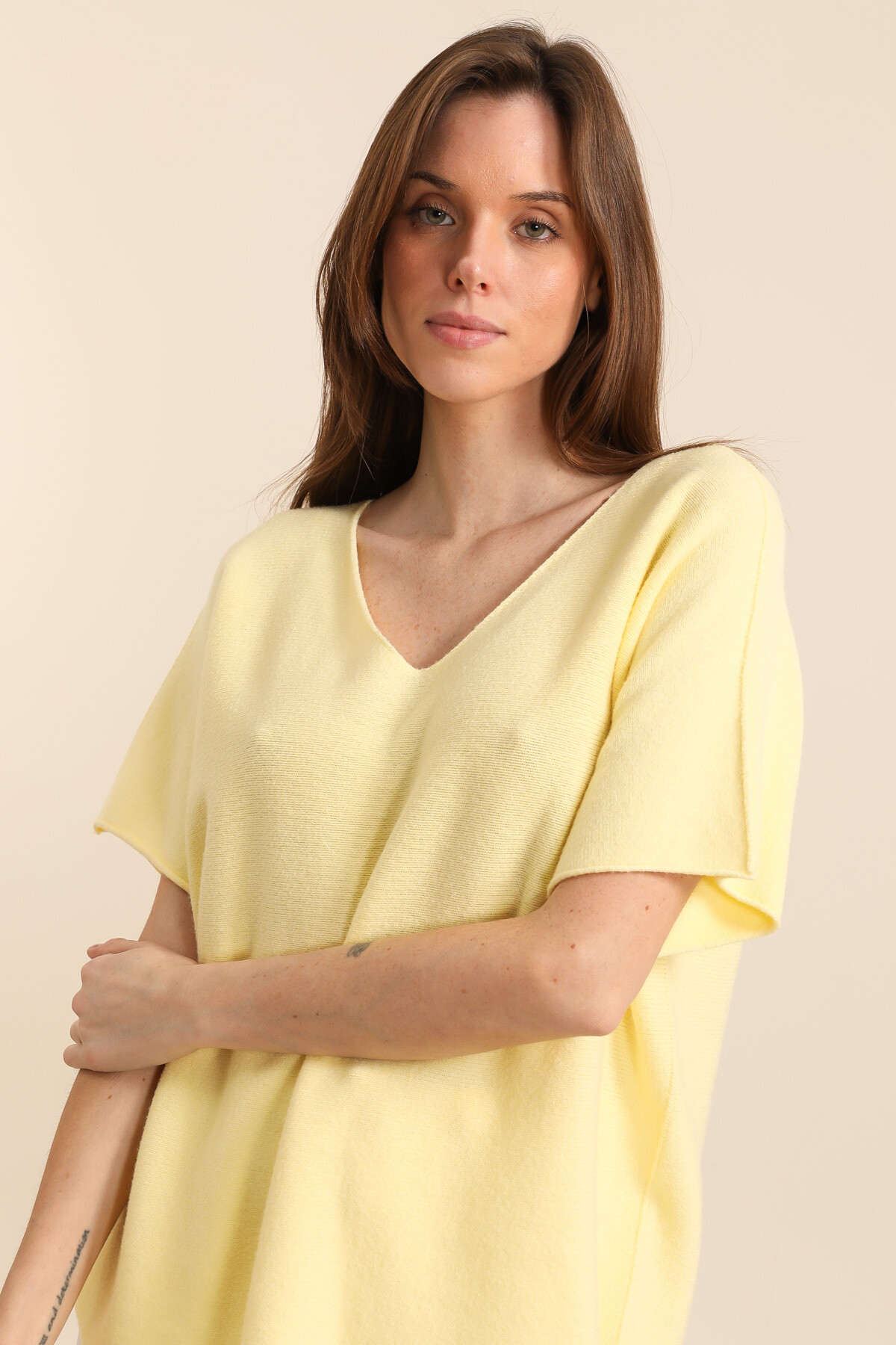 T -shirt V -neck in single basic mesh - Blazing Yellow - 2 - large format