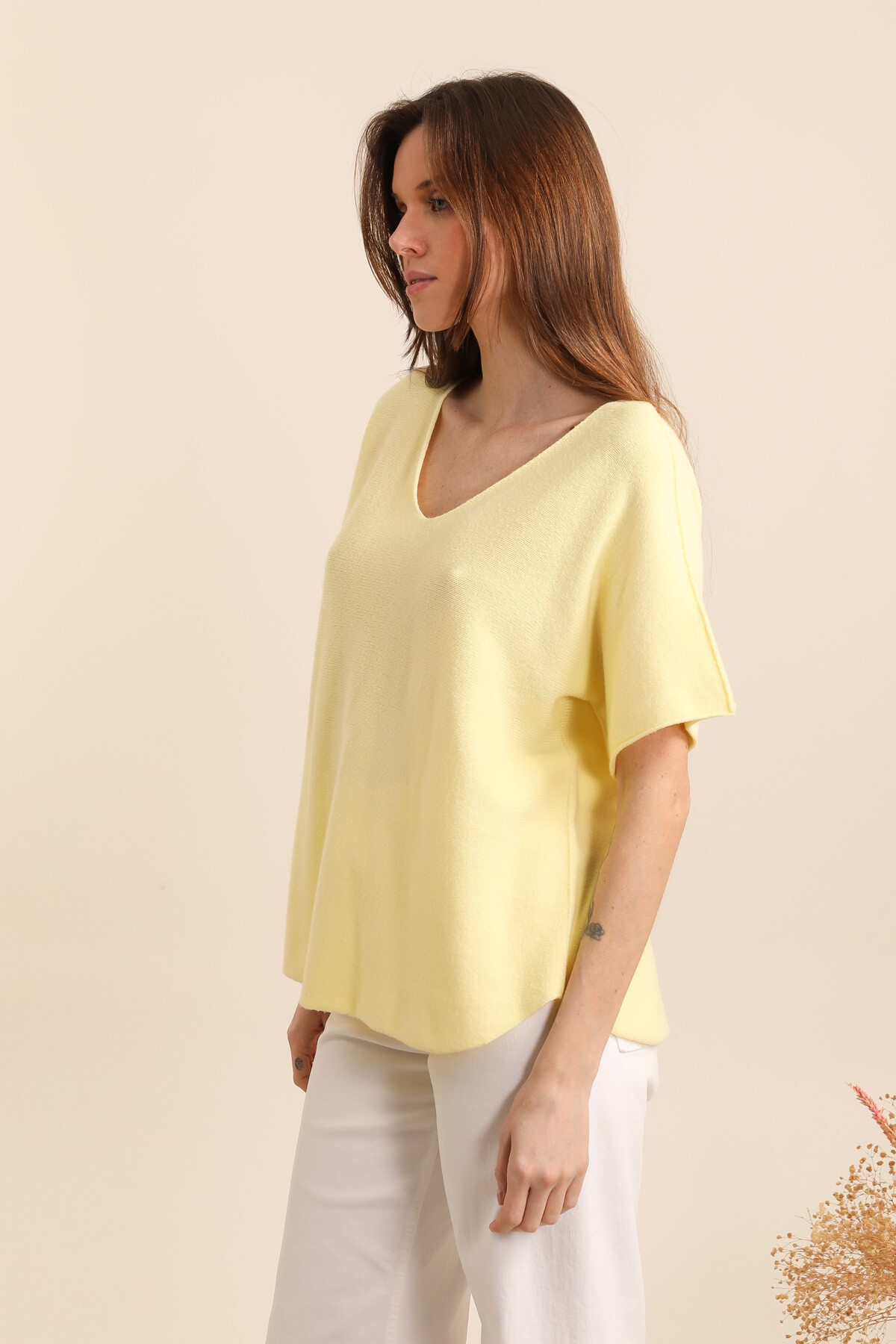 T -shirt V -neck in single basic mesh - Blazing Yellow - 3 - large format