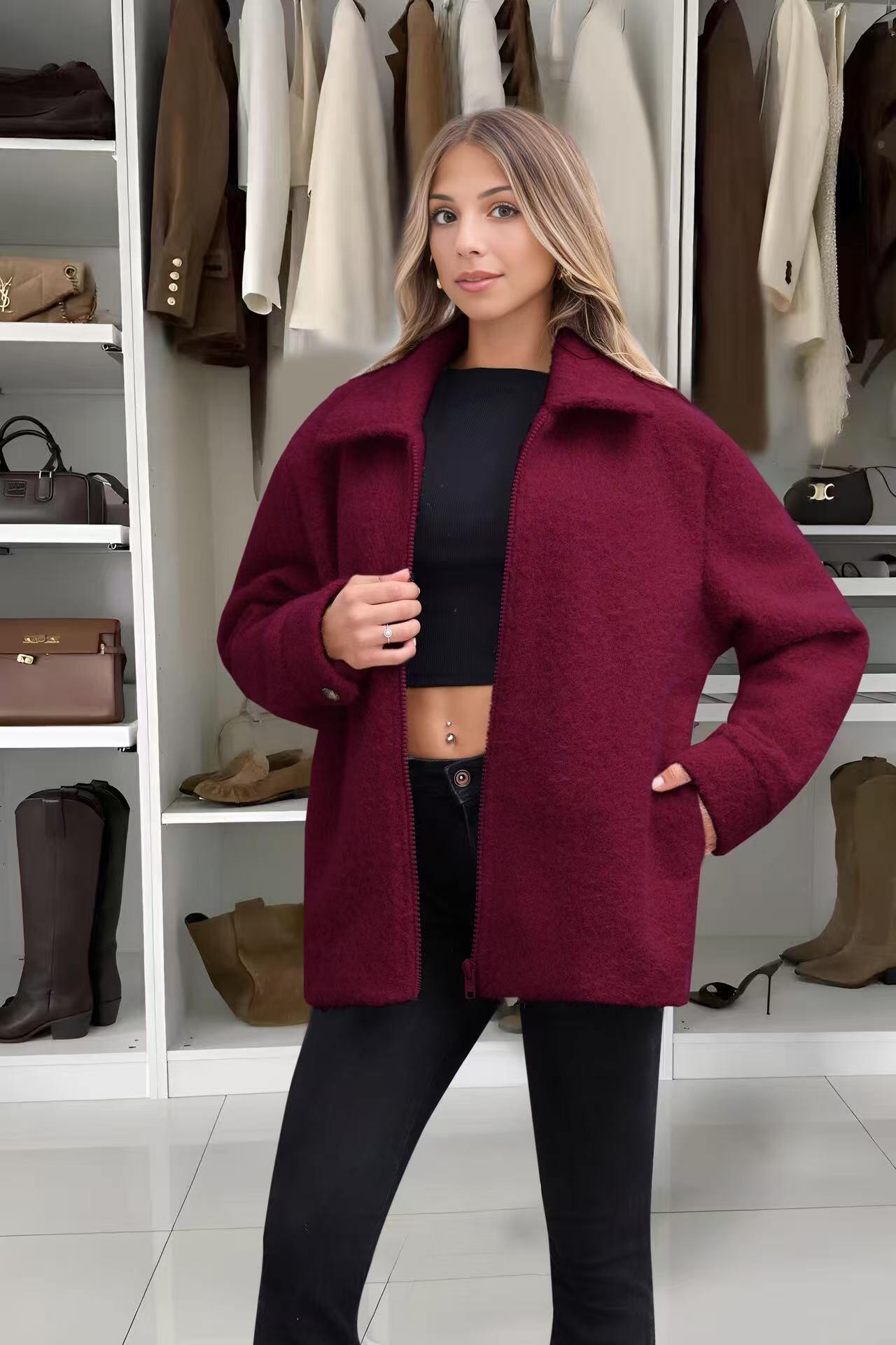 Grossiste ROSYDAYS - Veste Poil Doublure à Fermeture Poches Fonctionnelles