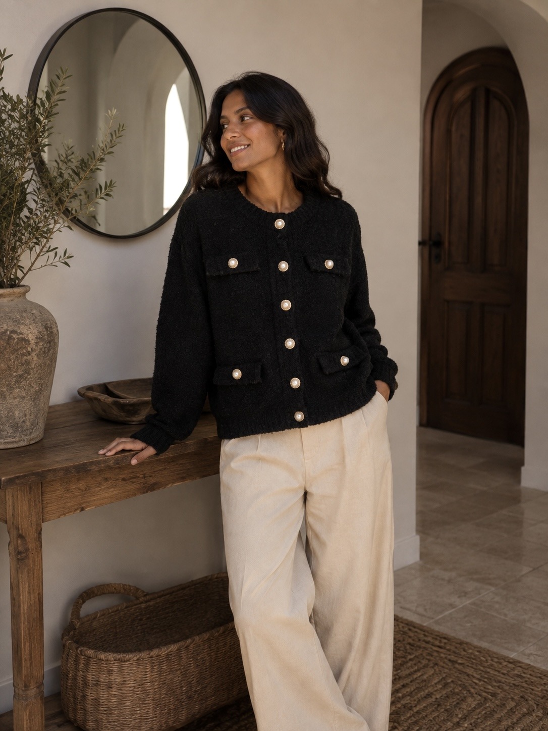 Grossista ROSYDAYS - Cardigan in Maglia Teddy con Bottoni di Perle